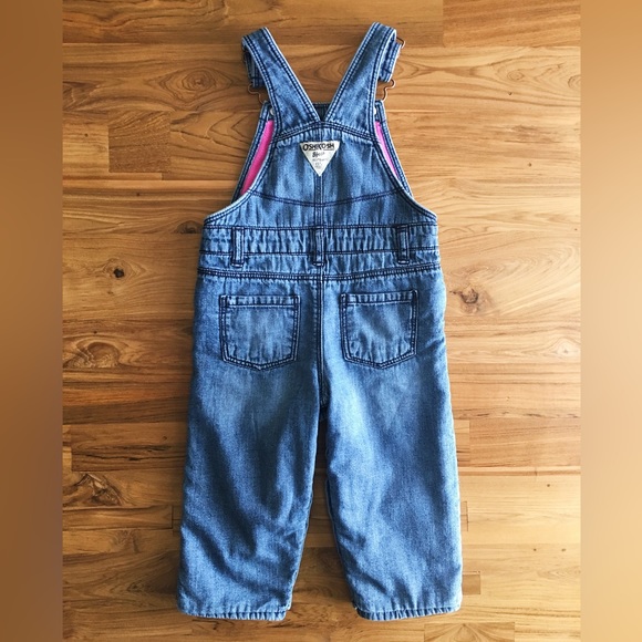 OshKosh 12M Pink Fleece-Lined Denim Overalls for Toddler - Picture 4 of 5